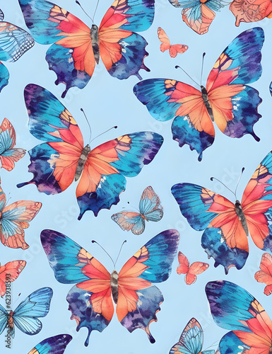 Seamless abstract colorful butterfly pattern. AI Generated.