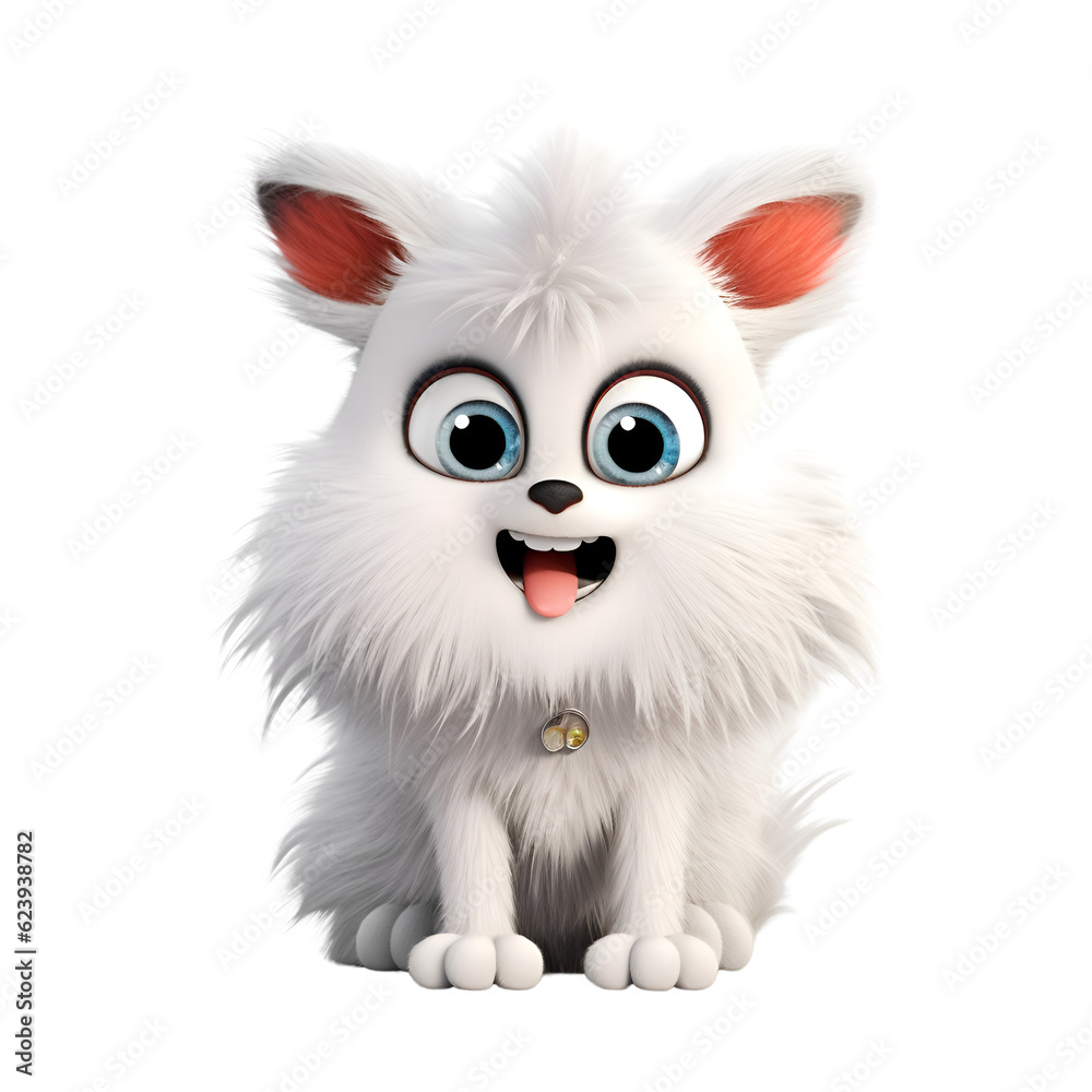 3D digital render of a cute white dog isolated on white background