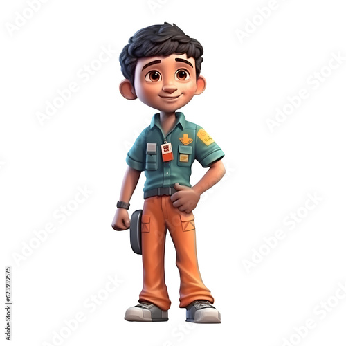 3D Render of a Little Boy with Green Jacket and Backpack