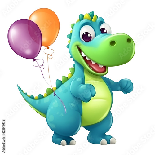 3d rendered illustration of crocodile cartoon character with balloons and air © Waqar