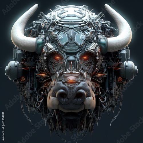A bison head that is a futuristic machine of the future world. Wildlife Animals. Illustration, Generative AI. © yod67