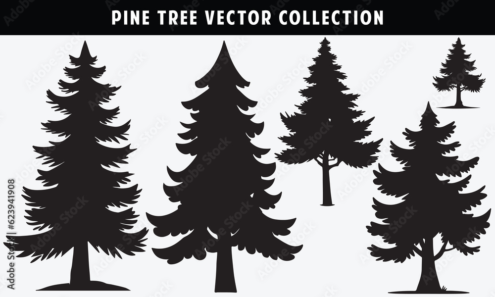 Obraz premium Silhouette of pine trees collection. black and white design for website
