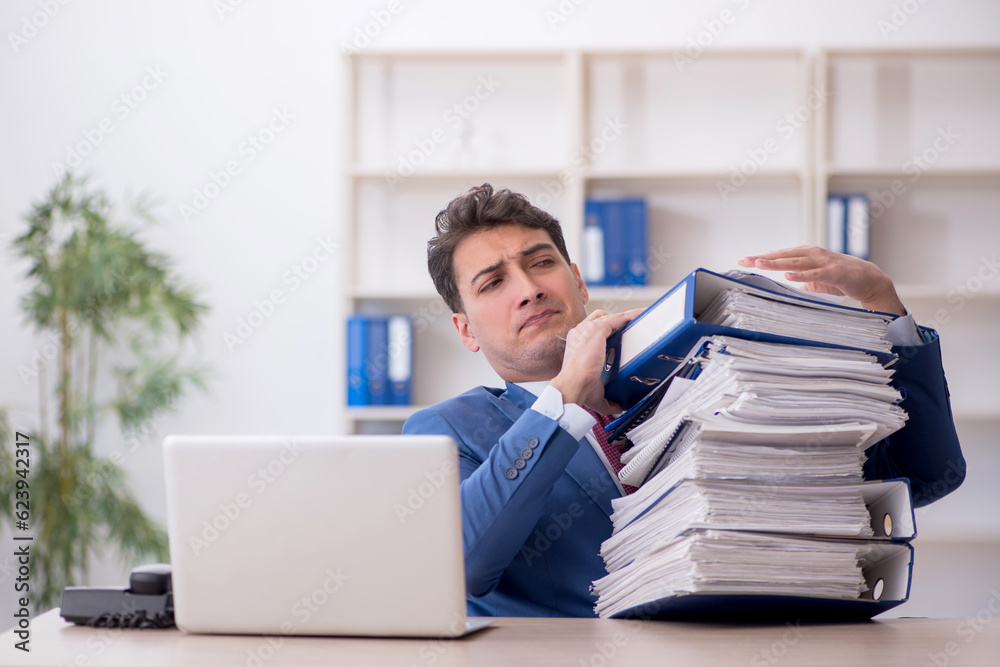 Young male employee working in the office Young male employee working in the office