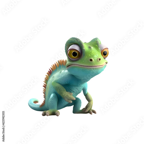 Chameleon on a white background. 3D illustration.clipping path
