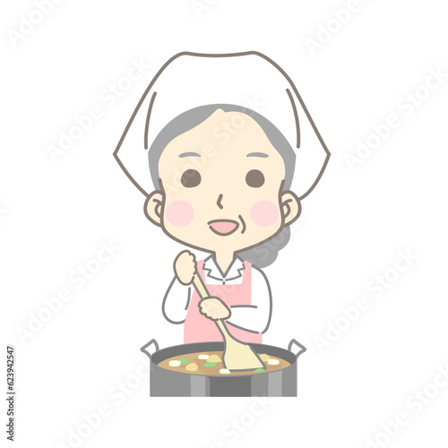 お鍋をかき混ぜる笑顔の調理スタッフ（給食センター・食堂・調理加工）