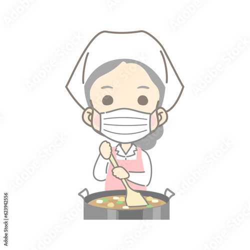お鍋をかき混ぜる笑顔の調理スタッフ（給食センター・食堂・調理加工）