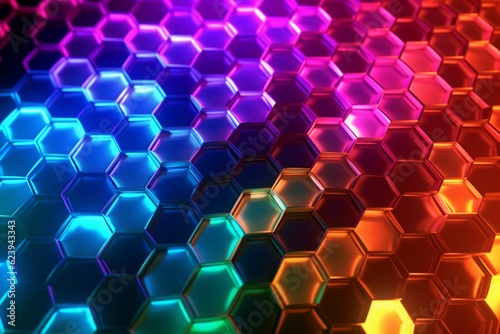 Futuristic glowing rainbow colors gradiant  hexagonal or honeycomb background