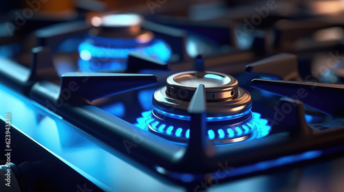 Close-up of gas stove with blue fire