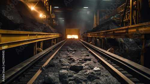 Coal being transferred on a conveyor belt underground © didiksaputra