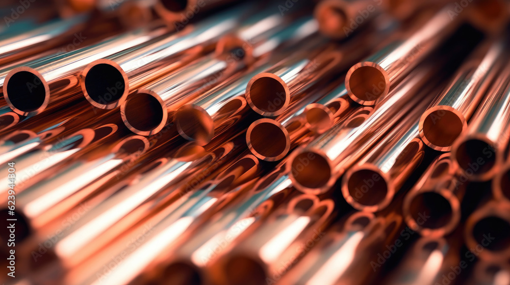 Naklejka premium Close-up of copper pipes used in plumbing