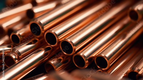 Close-up of copper pipes used in plumbing