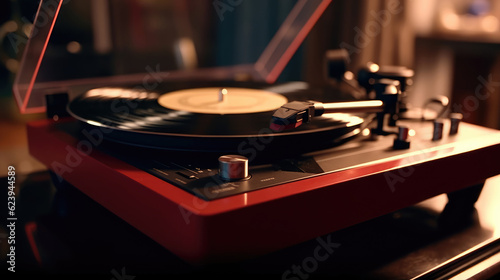 Close-up of vinyl record player