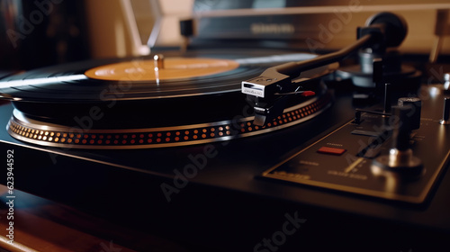 Close-up of vinyl record player