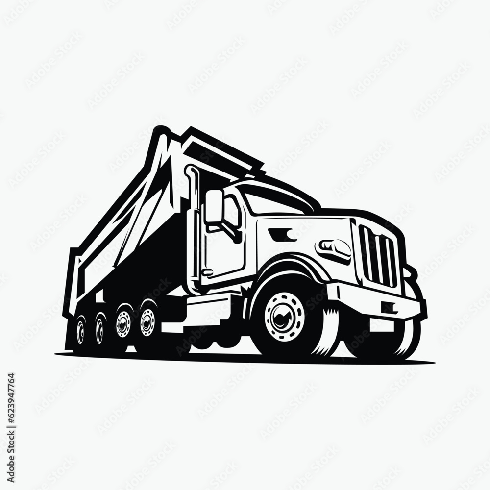 Dump Truck Silhouette Vector Art Isolated in White Background. Tipper Truck Monochrome. Best for Trucking Related Industry Dump Truck Silhouette Vector Art Isolated in White Background. Tipper Truck Monochrome. Best for Trucking Related Industry