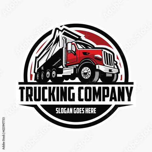 Dump Truck Company Circle Emblem Logo Vector Art Isolated. Tipper Truck Logo Design. Best for Trucking Related Industry