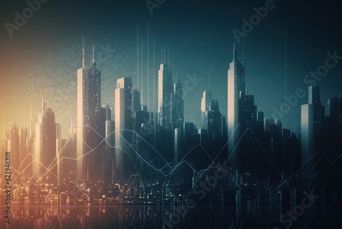 city skyline with a line graph superimposed in the foreground. Generative AI