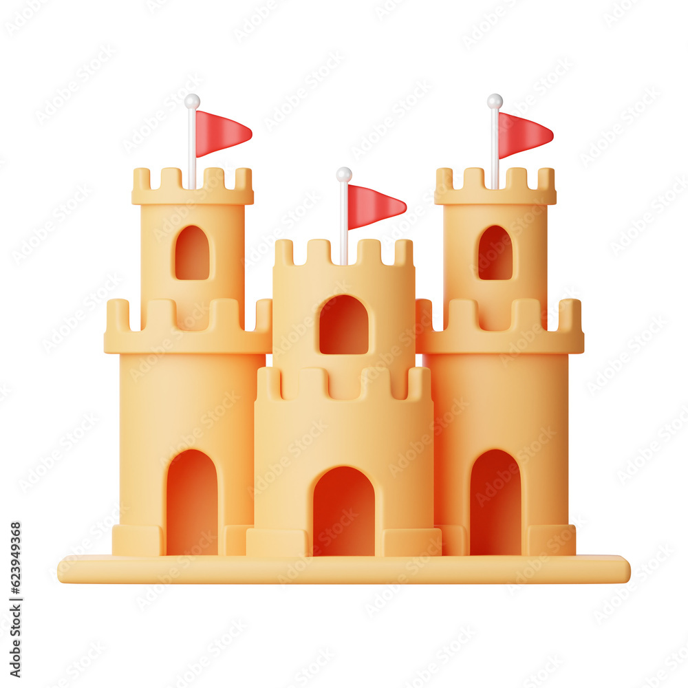 Sand Castle 3d rendering icon for website or app or game. Fun and simple Sand Castle
