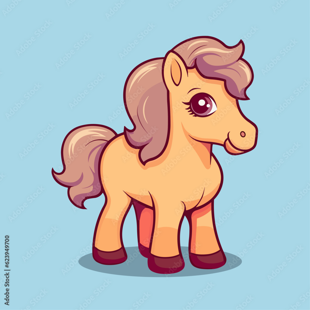 Obraz premium Cute Cartoon Horse - Playful Equine Character. Vector Illustration for Children and Baby. Farm Animal Clipart with Equestrian Theme