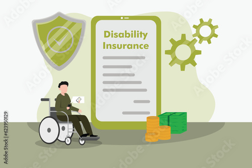 illustration of a person in a wheelchair and disability insurance application on mobile phone