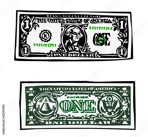 one dollar bill American currency vector illustration
