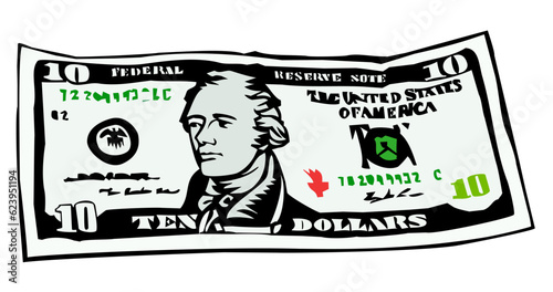 ten dollar bill American currency vector illustration