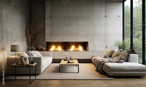  Luxury modern contemporary home interior. Scandinavian style of architectural concept