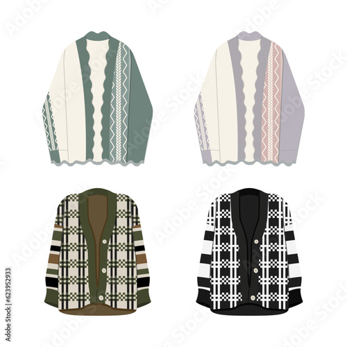 Women's Button Through and Edge-to-Edge Cardigan. Cardigan technical fashion illustration