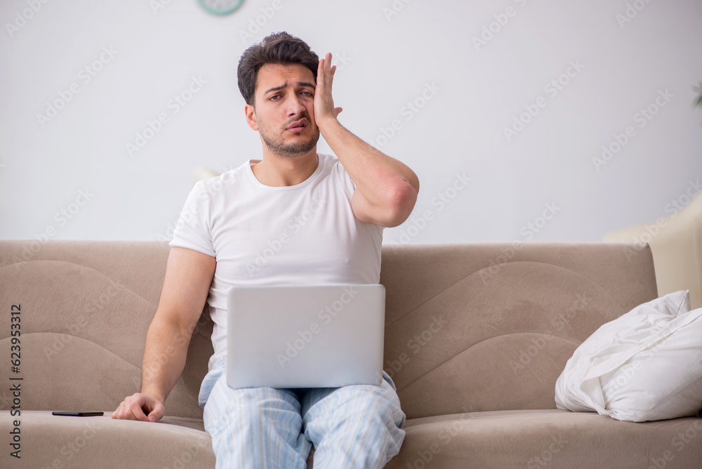 Young man starting day at home Young man starting day at home
