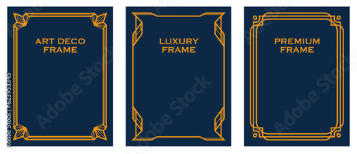 Art Deco gold frame vintage frame line geometric luxury frames wedding banner label card geometric background vector illustration