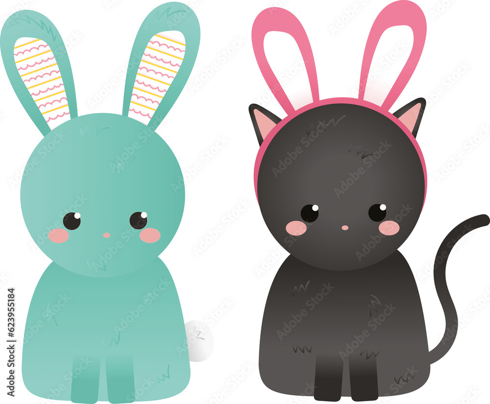 Fototapeta premium Digital png illustration of disguised cat with bunny ears and bunny on transparent background