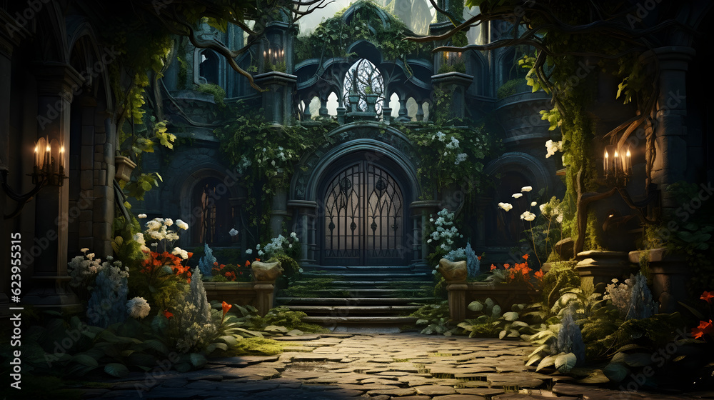 magical old gate with ivy 3D render illustration Generative AI