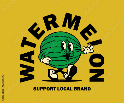 cartoon character of watermelon fruit Graphic Design for T shirt Street Wear and Urban Style	
