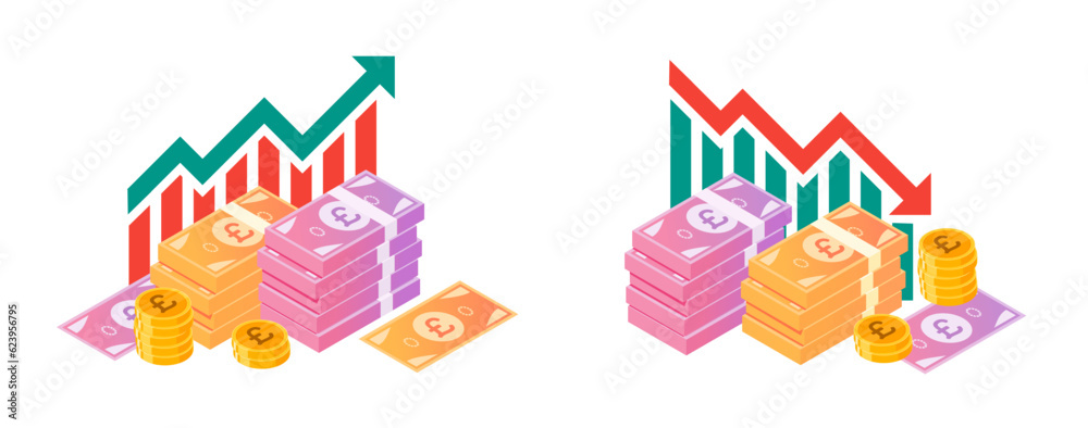 UK Pound Value Increase and Declining Illustrations UK Pound Value Increase and Declining Illustrations