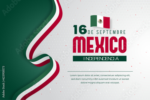 Mexico Independence Day 16th September banner with flag ribbon and confetti illustration