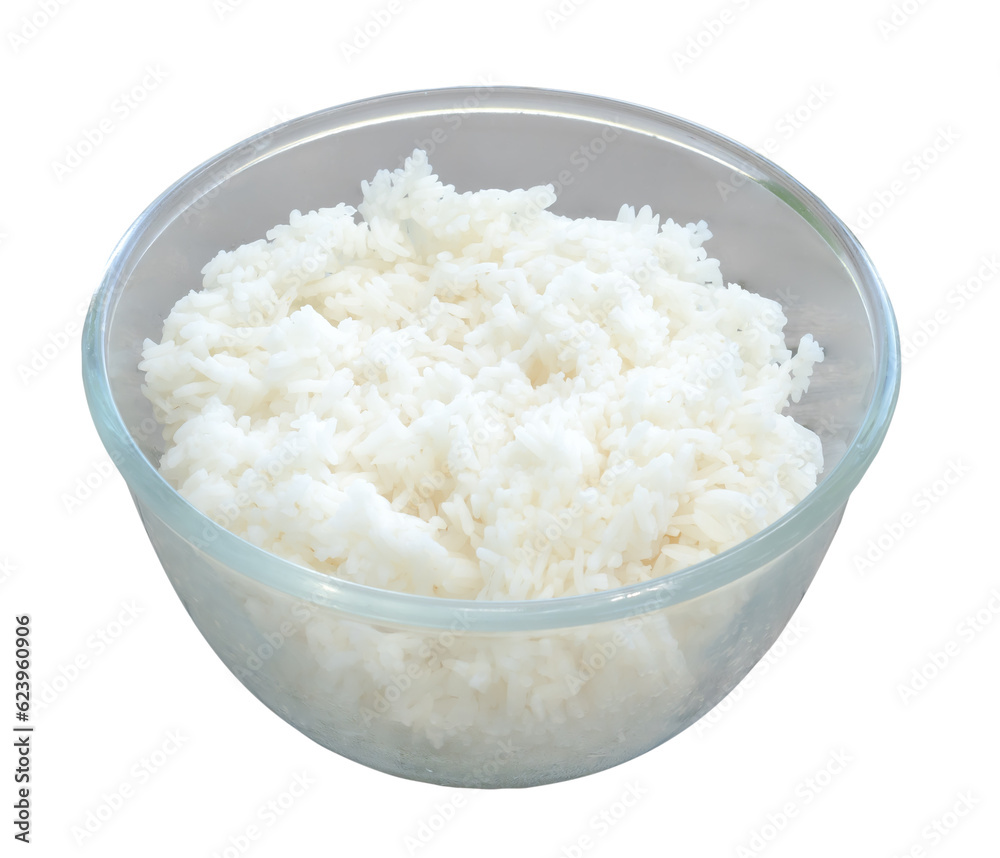 Steamed rice in transparent bowl isolated on white background with clipping path. in png file format Steamed rice in transparent bowl isolated on white background with clipping path. in png file format