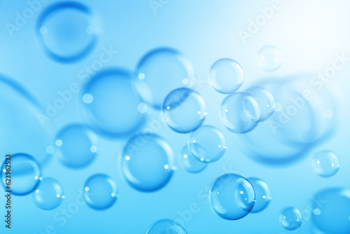 Beautiful Transparent Blue Soap Bubbles Floating in The Air. Abstract Background, Celebration Festive Backdrop, Refreshing of Soap Suds Bubbles Water. 