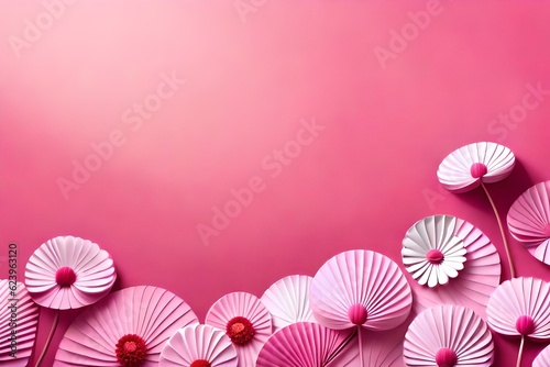 beautiful iconic white paper hand made flowers on the bottom of pink background 