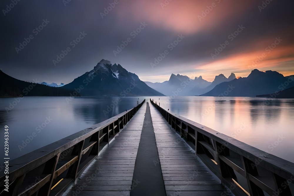 Naklejka premium horrific cold weather in the river a long bridge 