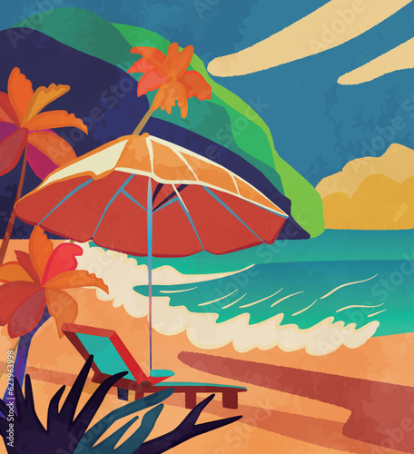 Illustration of a colorful summer beach landscape © Cute2u