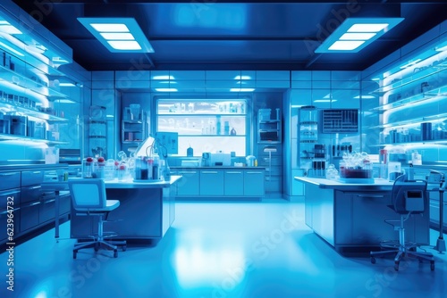Illustration of Modern Medical Research Laboratory with Microscope and Test Tubes with Biochemicals on the Desk  Generative AI