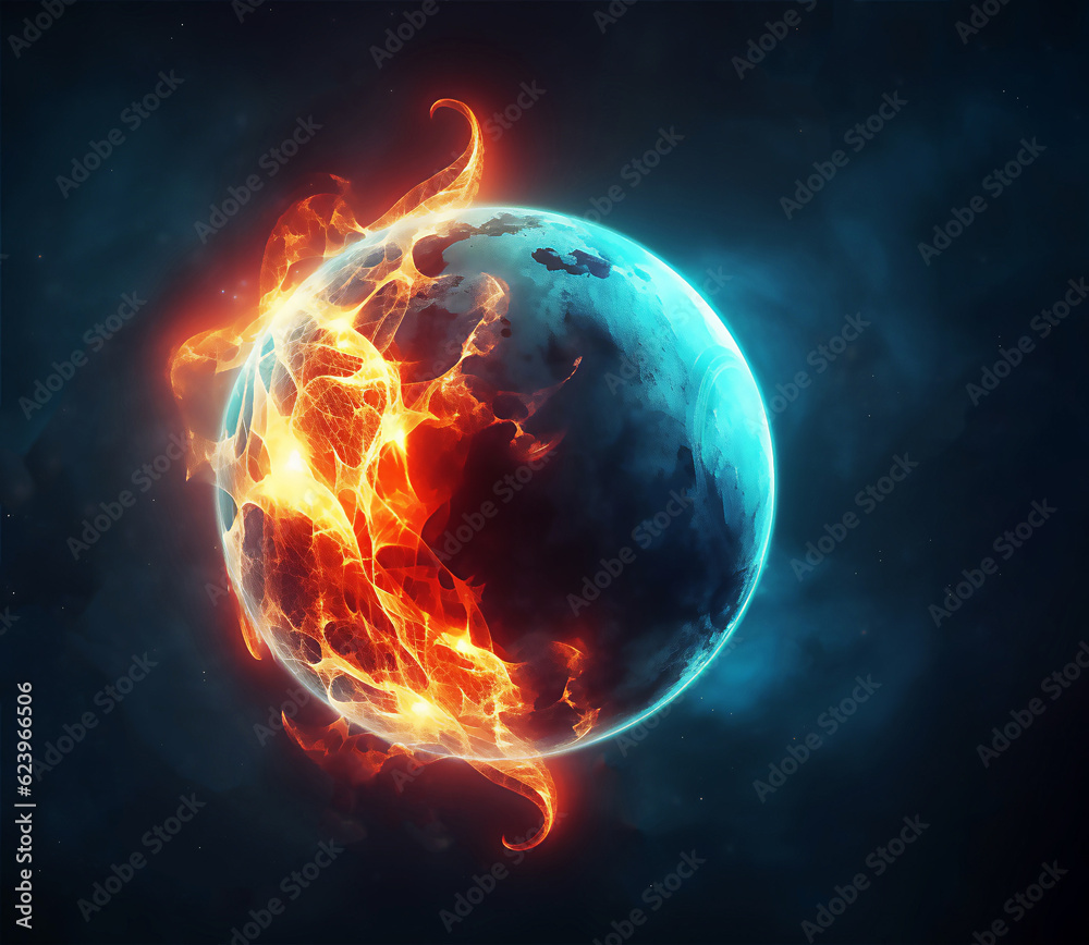 Obraz premium Planet earth with particles. Communication technology network with lines and dot. Post processed AI generated image