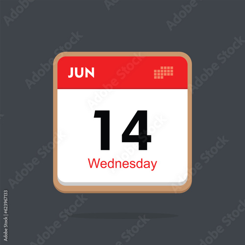 wednesday 14 june icon with black background, calender icon