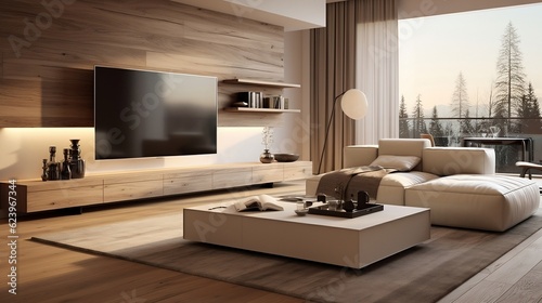 Minimalist style interior design of the modern living room with tv generative ai