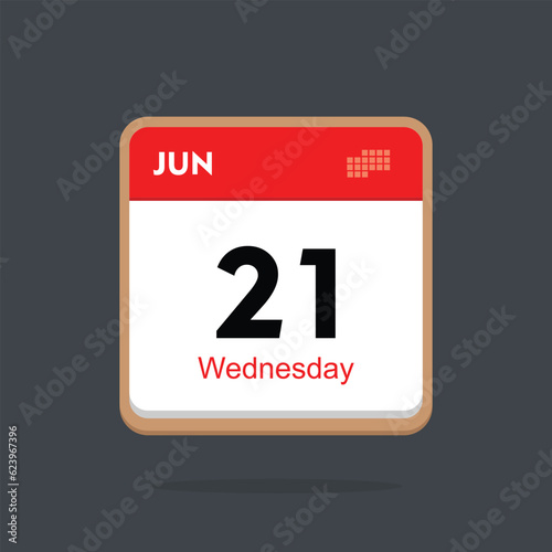 wednesday 21 june icon with black background, calender icon