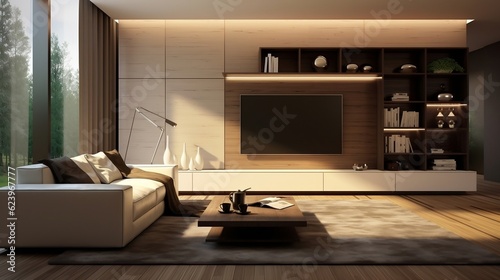 Minimalist style interior design of the modern living room with tv generative ai