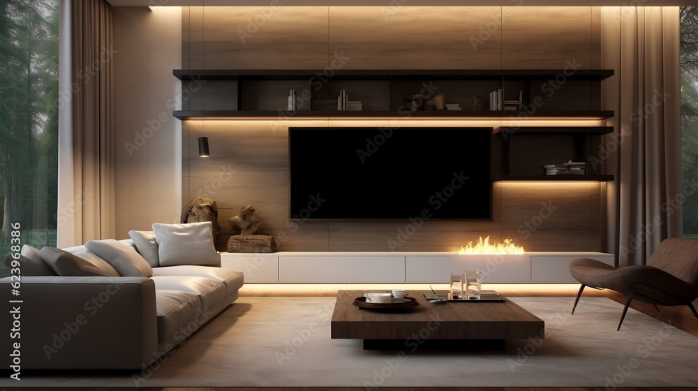 Minimalist style interior design of the modern living room with tv generative ai Minimalist style interior design of the modern living room with tv generative ai