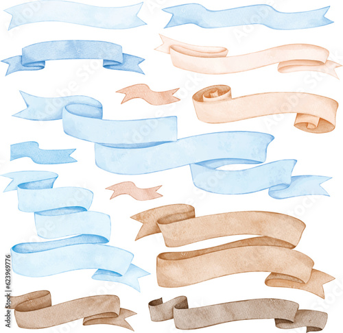 Watercolor illustration set of Banner Ribbons 