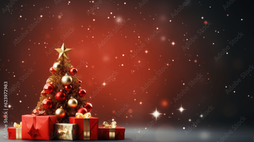 Obraz premium Christmas tree decorated with balls and gift boxes