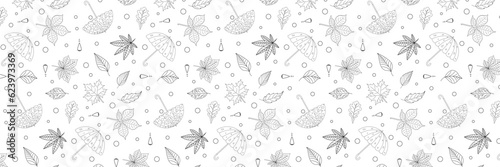 Autumn seamless pattern with different leaves and plants, seasonal colors
