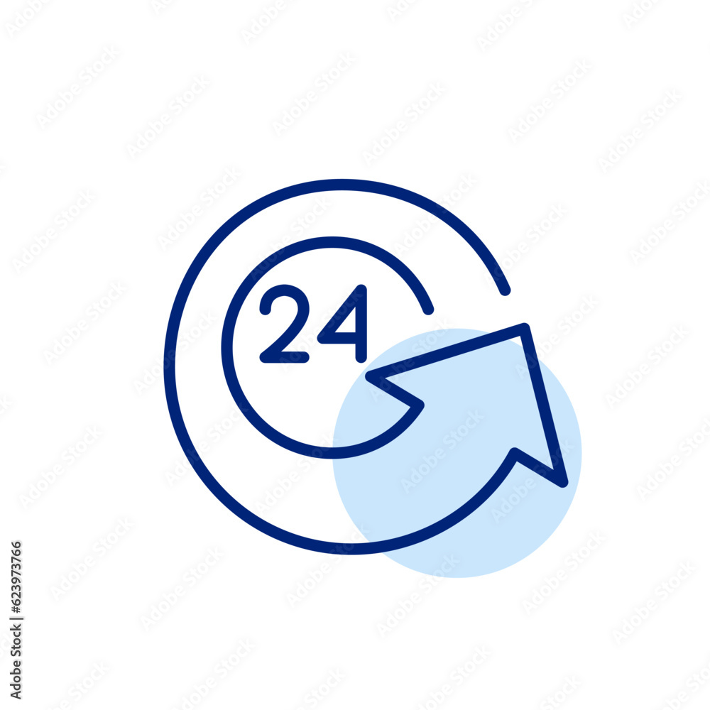 24 hour service icon. Round arrow. Pixel perfect, editable stroke icon 24 hour service icon. Round arrow. Pixel perfect, editable stroke icon